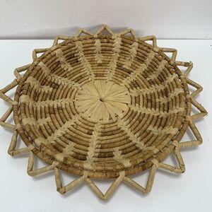 Round Starburst Woven Rattan Wicker 12" Inset Serving Tray Platter Decorative